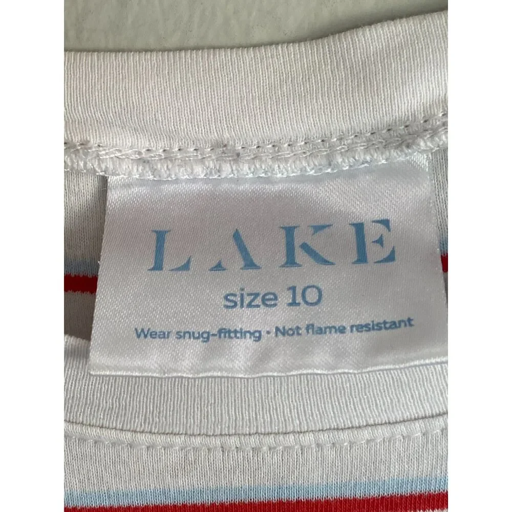 LAKE Blue Red and White Striped Long Sleeve Shirt Pima Cotton Youth Size 10